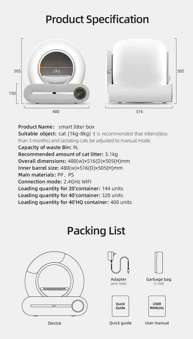 Boîte à litière autonettoyante intelligente Booteely 65L