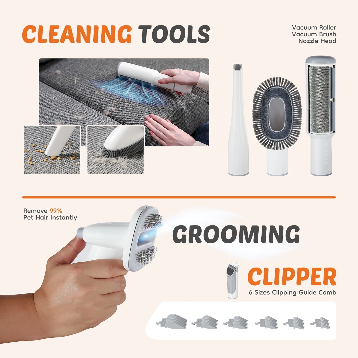 JHK 2.5L Pet Grooming Vacuum Kit with Clippers